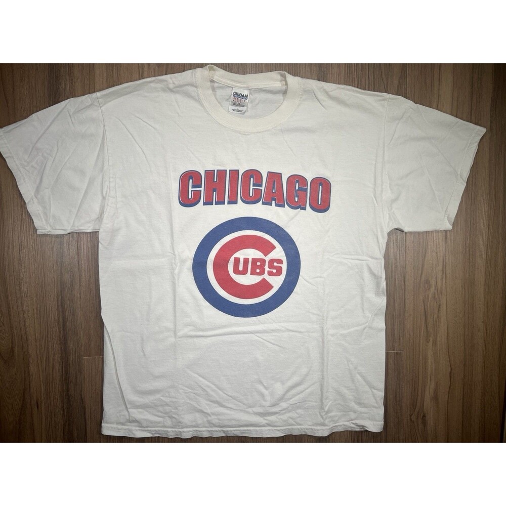 Vintage MLB Chicago Cubs Baseball White Logo Tee Shirt Size XL